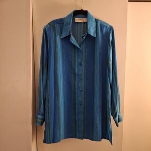 Liz Baker Essentials Blue Striped Women's Long Sleeve Shirt